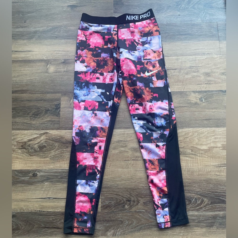 Nike Kids Colorful Floral Leggings - Pink and Black